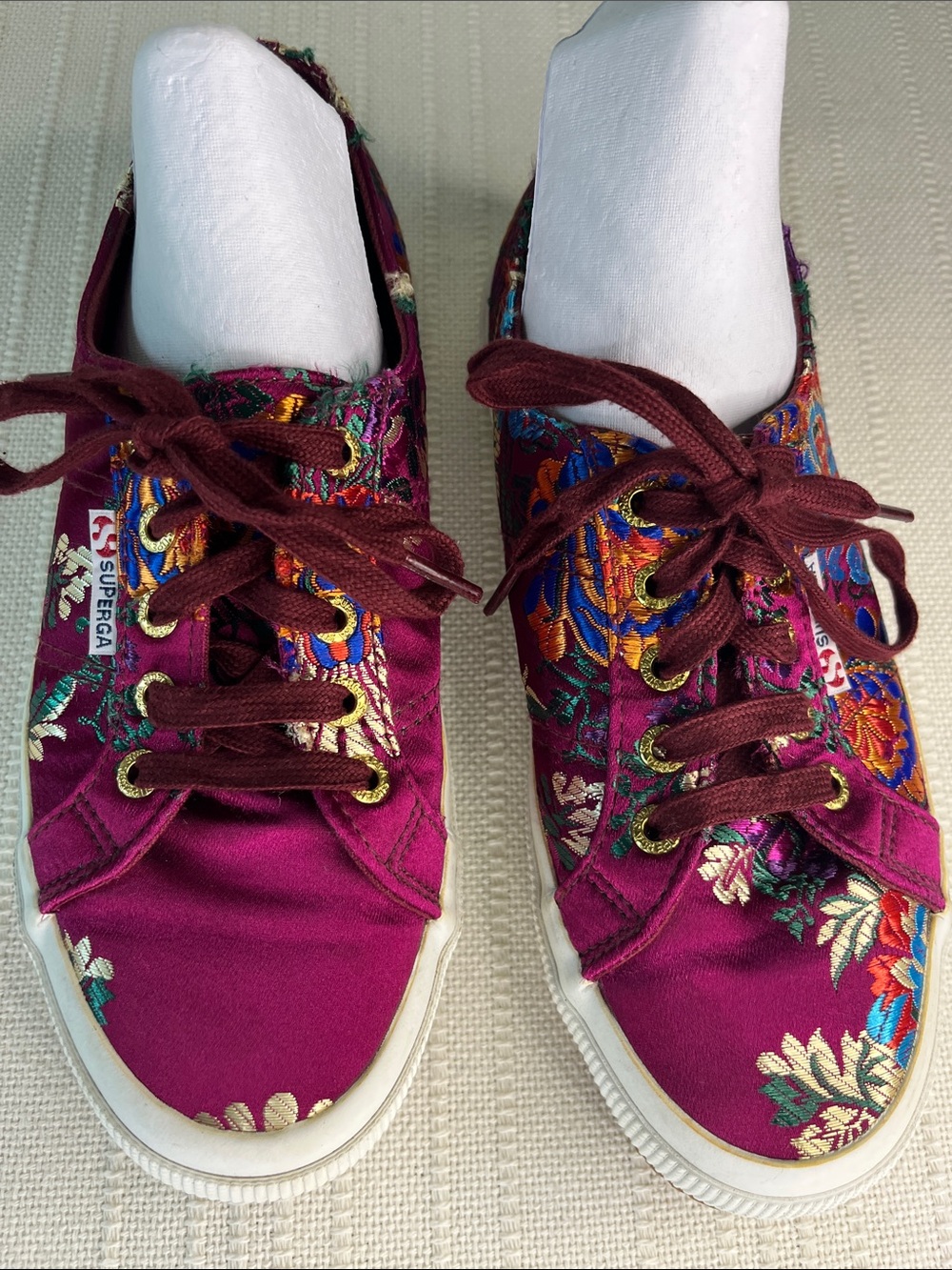 Superga Women Magenta Satin Low-Top Sneakers Asian inspired embroidery sz EU 38